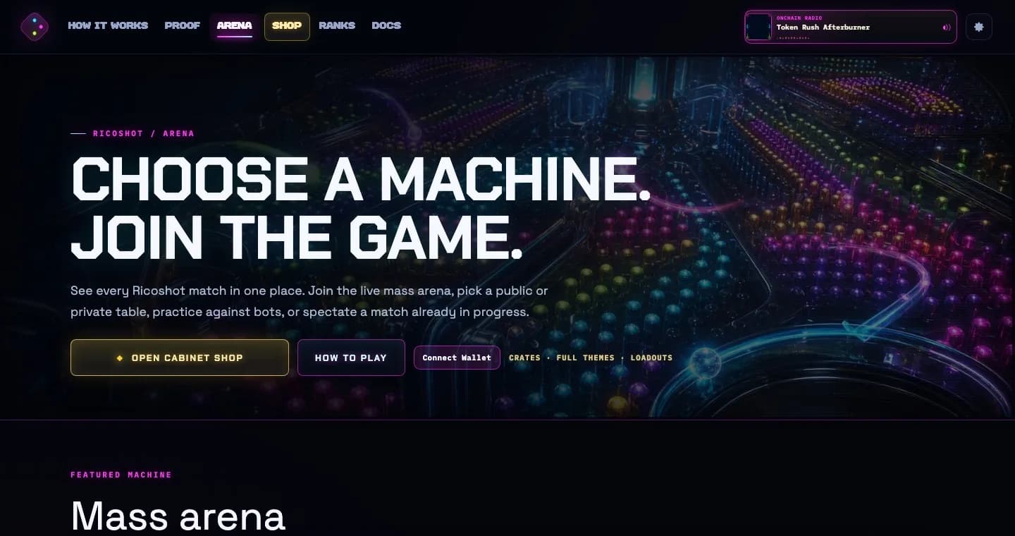 Live KTHX.fun Ricoshot arena frontend